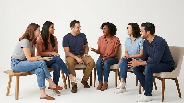 Diverse group of people sitting in a circle and talking
