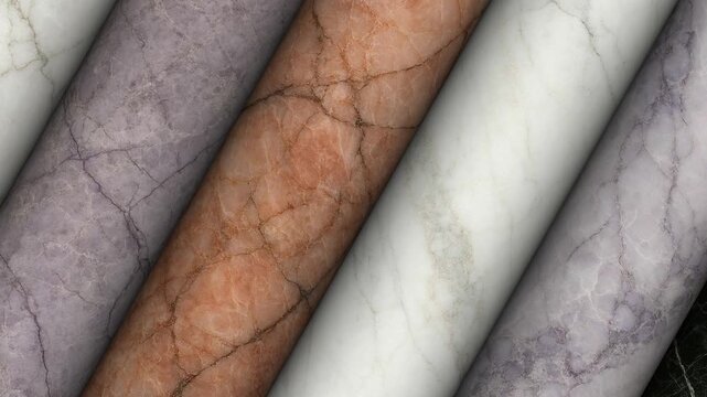 Elite marble shaped into rotating columns showcasing polished natural surfaces remarkable veining and premium decorative quality