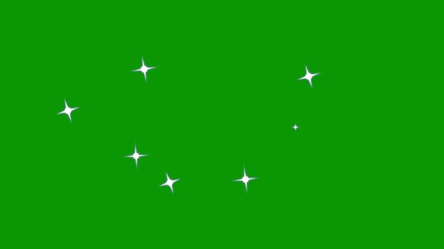 Twinkling stars animation, green screen animation video. fast blinking lines, flat vector doodle animation, glowing glitter trail effect, stars shine effect background animation. 4k video.