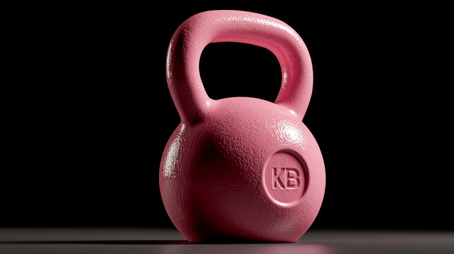 A beutiful pink kettlebell colorful is on the black floor , isolate black background.