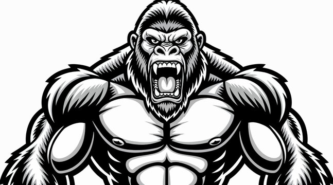 Aggressive Gorilla King Kong Style Illustration with Open Mouth