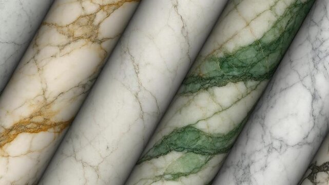 Beautiful columns of exclusive marble rotating smoothly to reveal detailed stone patterns premium finish and timeless elegance