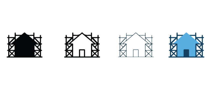 House under construction icons in various colors and line styles  construction signs and house shapes