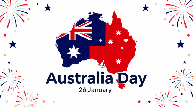 Australia Day Map Flag Fireworks Celebration January 26th Public Holiday