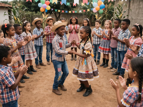 Happy Children Clapping Hands in traditional Dance Circle