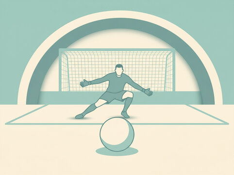 Stylized drawing of a goalie defending the net