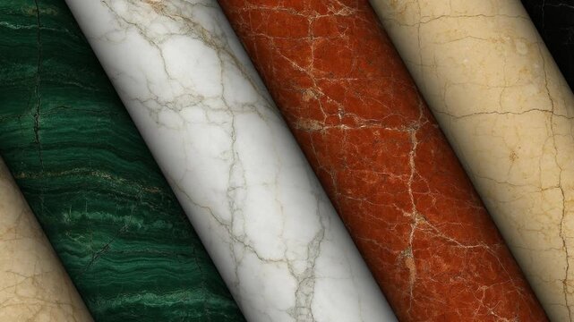 Fine luxury marble showcased through rotating columns displaying natural stone beauty refined veining and exceptional polished finish