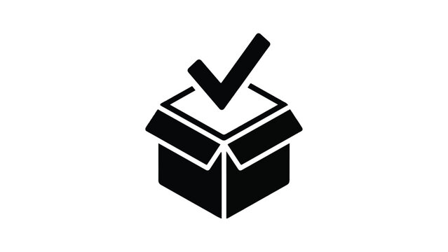 black and white icon of a box with a checkmark on top for approval or confirmation