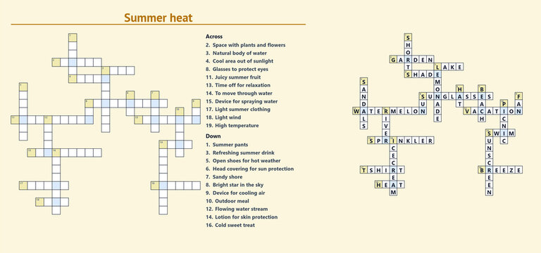 Summer heat crossword puzzle with clues and answers grid  