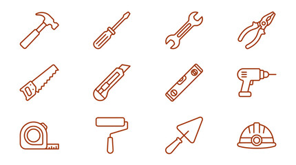 Obraz premium Various construction tools and equipment arranged neatly on a flat surface