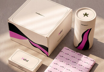 Packaging Bundle Mockup with Box Tube and Tissue