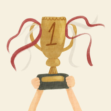 Hand drawn hand holding up a trophy