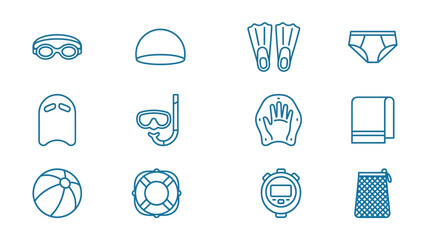 A collection of various beach and water sports equipment icons are shown together © arjunaa.art