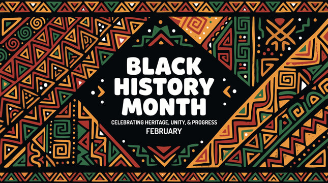 Black History Month decorative ethnic pattern background design celebrating cultural heritage pride and tradition