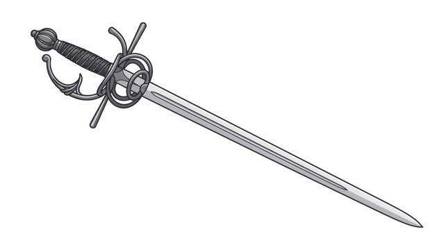 Classic Rapier Sword with Intricate Hilt Guard Vector Illustration for Historical Military Design