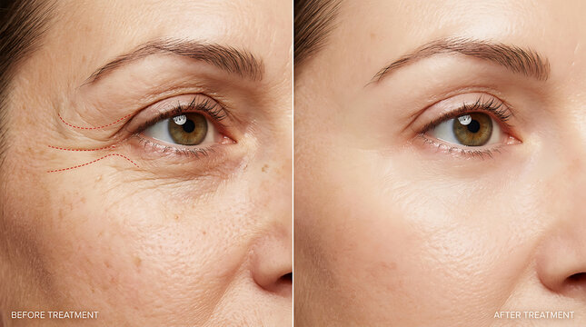 Woman's eye close-up before and after treatment