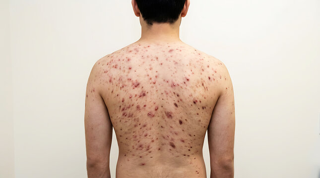 Back view of person with acne on shoulders