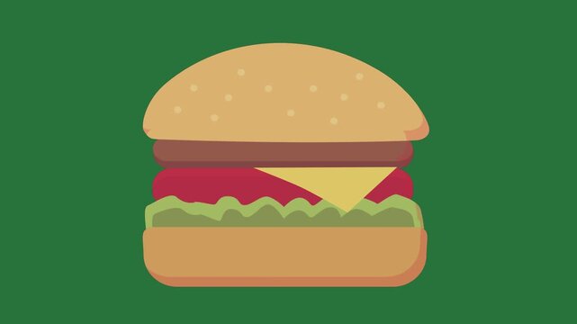 green border red apple hamburger screen couch green screen animated chromakey figure design expression cartoonish motion illustration style