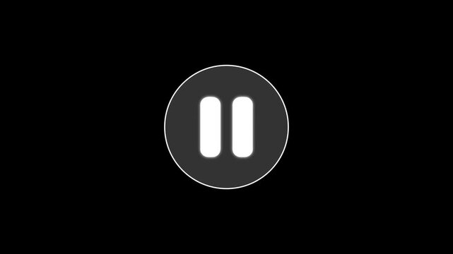 Minimalist pause button animation on black background, for user interface