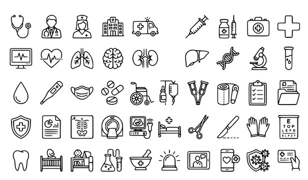 Healthcare Line Icon Set Medical Hospital Doctor Collection Vector Outline Illustration Bundle Elements