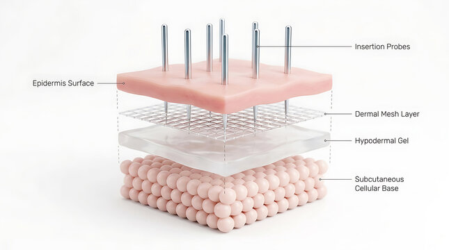 Human skin cross-section with insertion probes