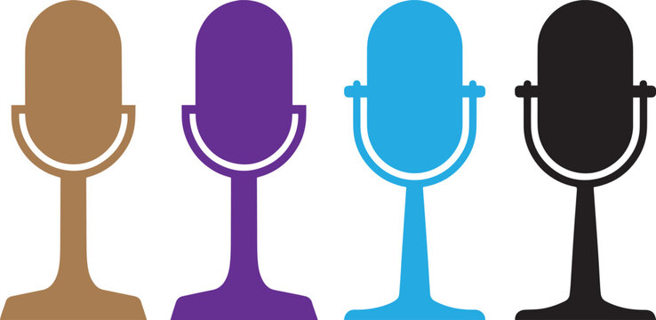 Vintage Retro Microphone Icon Set Collection, Colorful Audio Recording Podcast Broadcasting Studio Equipment Vector Illustration Isolated on White Background