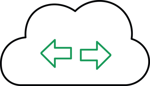 Green bidirectional arrows within white cloud symbolizing data transfer or communication