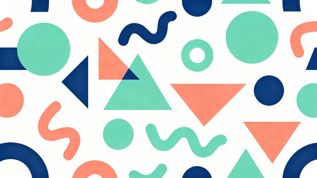 Vibrant 90s Geometric Shapes, Bright Playful Abstract Design Illustration