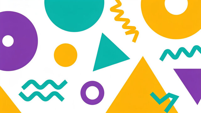 Vibrant 90s Geometric Shapes, Bright Playful Abstract Design Illustration