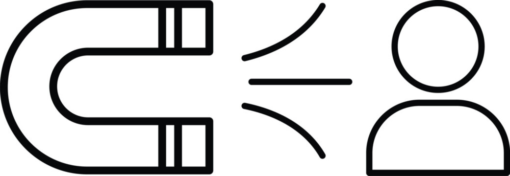 Magnetic attraction concept with human silhouette and horseshoe magnet repulsion force