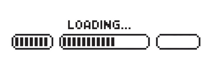 Obraz premium Loading icon, pixel progress indicator bar, digital status symbol, gaming interface, editable vector illustration design