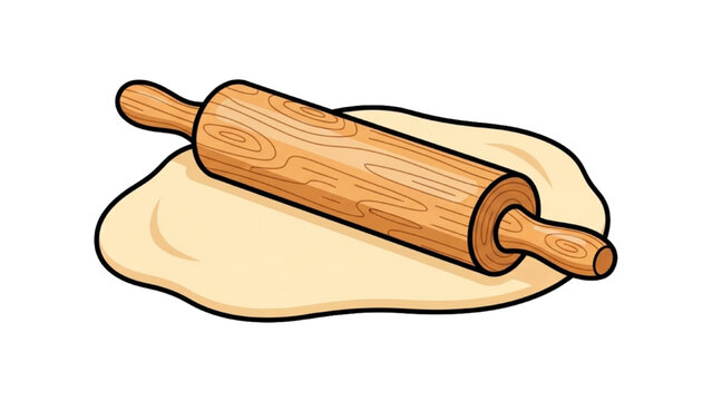 A 2D Vector Illustration of a rolling pin on dough