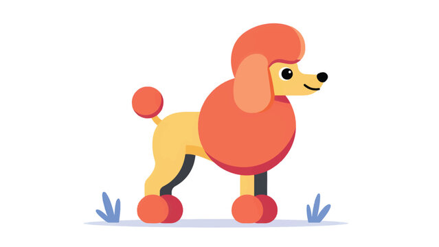 cartoon poodle dog with orange fur and yellow body standing on grass