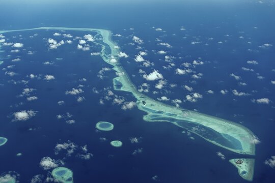 Outer reef with large dredged sand areas, Vaavu Atoll or Felidhu Atoll, Indian Ocean, Maldives