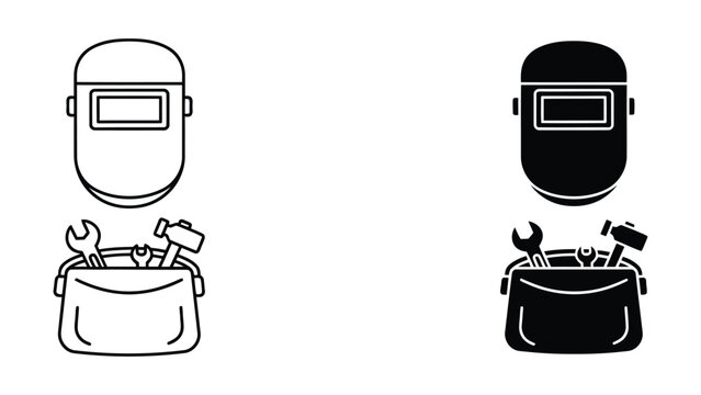 Welding mask and toolbox with worker tools vector