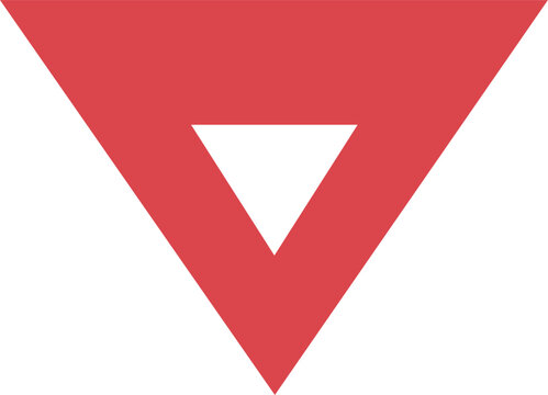Bold red downward-pointing triangle with white inverted triangle symbol geometric