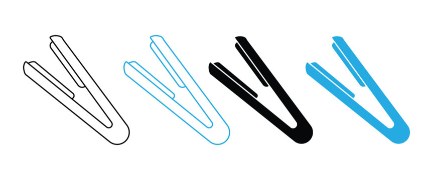 Hair Straightener Icon Set &ndash; Flat Iron Styling Tool, Hair Styler, Beauty Salon Equipment, Outline & Silhouette Vector Collection