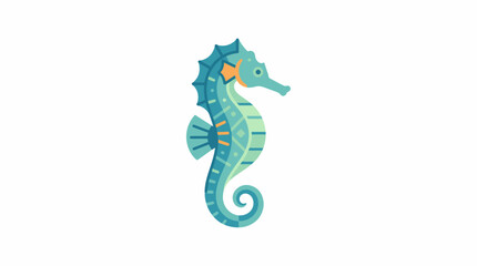 A colorful illustration of a seahorse swims in the ocean water. © Waskim