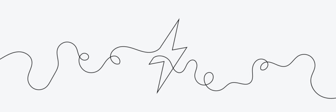 lightning bolt continuous line art illustration, flash illustration, continuous line electric icon. single electric vector. electric energy icon drawn one vector .isolated white background. EPS 10 .
