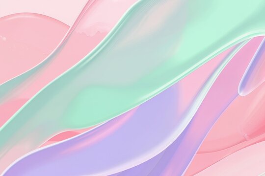 Fond abstrait aux formes fluides holographiques dans des tons pastel rose, vert menthe et lavande