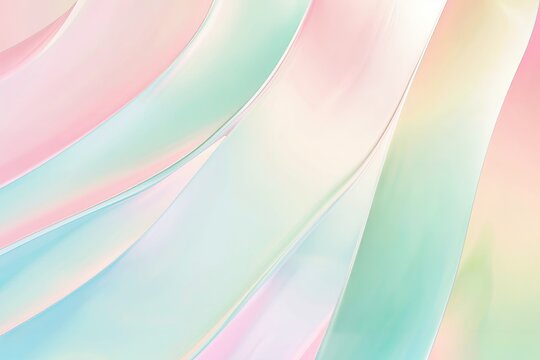 Fond abstrait aux formes fluides holographiques dans des tons pastel rose, vert menthe et lavande