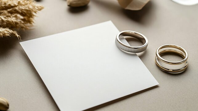 Wedding Card with wedding rings on the right side and a writing space area on the left side for a wedding wish