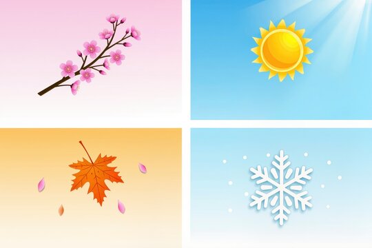 Collection d&rsquo;illustrations et banni&egrave;res des quatre saisons en style minimaliste avec printemps, &eacute;t&eacute;, automne et hiver