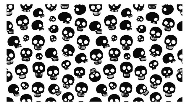 Skulls pattern creates a repeating black and white background for dark or gothic design projects.