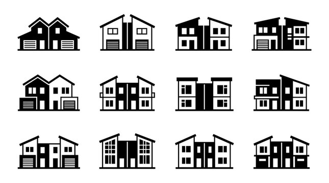 Modern Townhouse Icons: Diverse Residential Building Designs Collection