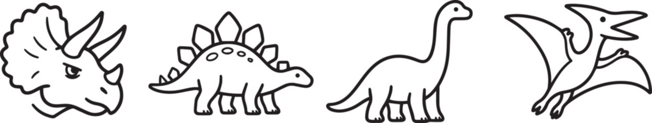 Dinosaurs Modern and Premium Illustration Set, Featuring triceratops, stegosaurus, brontosaurus and More, Editable Stroke, Outline Illustration Collection © MNSTUDIO