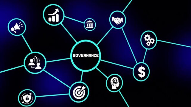 Corporate governance concept with enterprise compliance, intelligent business management, digital oversight and secure operational frameworks.