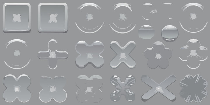 Translucent Grayscale Button Shapes With Soft Shading Isolated Silhouettes
