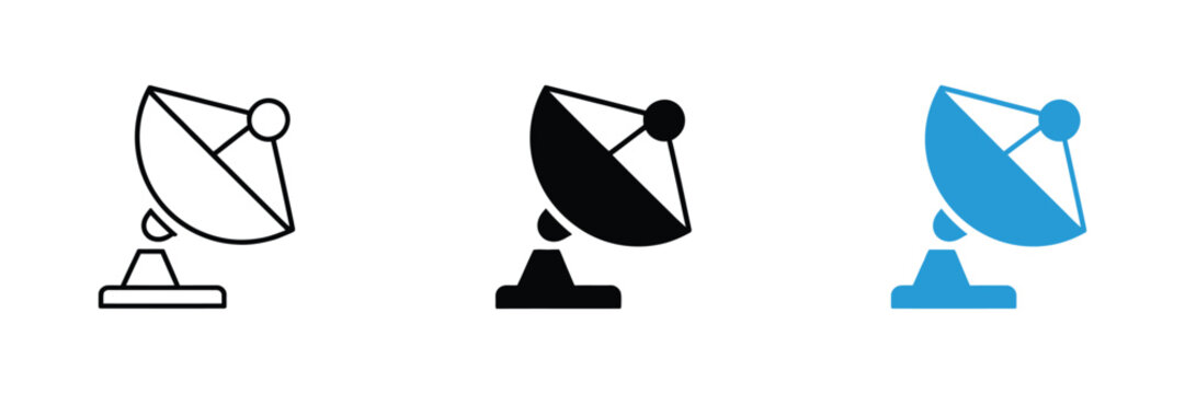 Satellite dish icon, antenna symbols for communication, broadcasting, signal transmission, editable vector illustration design