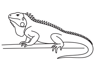 Fototapeta premium Iguana Silhouette Line Art Bold Outline Tropical Reptile Vector Illustration